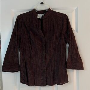 Fred David Brown Ribbed 3/4 Sleeve Button Down Shirt